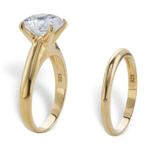 Oriental Trading Rings*Palmbeach Jewelry Yellow Gold-Plated Sterling Silver Round Cubic Zirconia Solitaire Bridal Ring Set Sizes 5-10