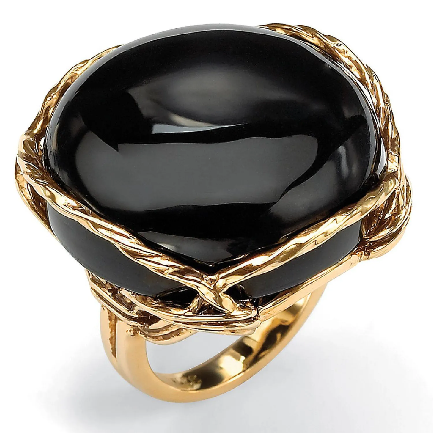 palmbeach_jewelry_yellow__3-4.webp Oriental Trading Rings*Palmbeach Jewelry Yellow Gold-Plated Natural Black Onyx Cabochon Pillow Ring Sizes 6-10