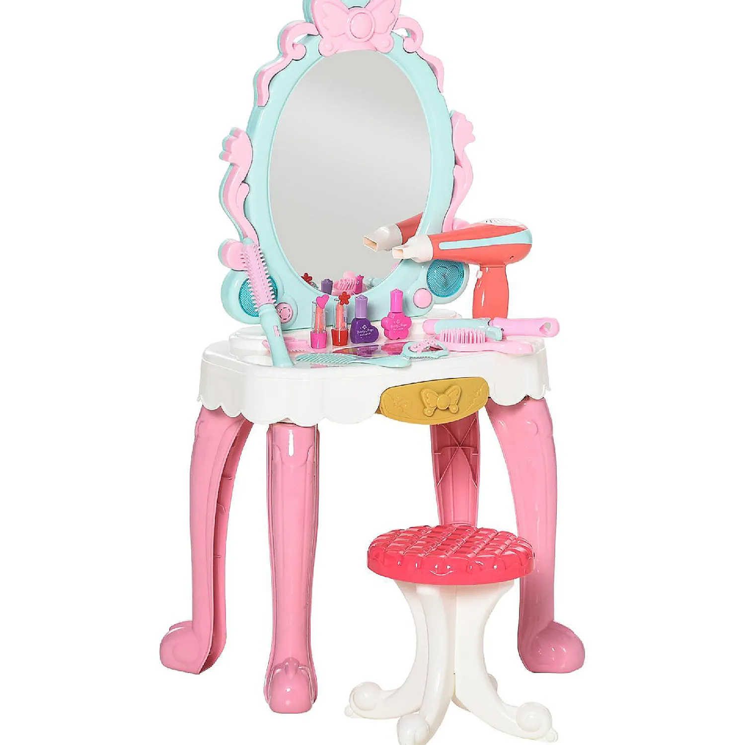 qaba__pcs_kids_vanity_dre_0.webp Oriental Trading Play Sets*Qaba 20 Pcs Kids Vanity Dressing Table Play Set Musical Beauty Kit Pretend Toy W/ Mirror Lights Make Up Desk Stool For 3 4 Years Old