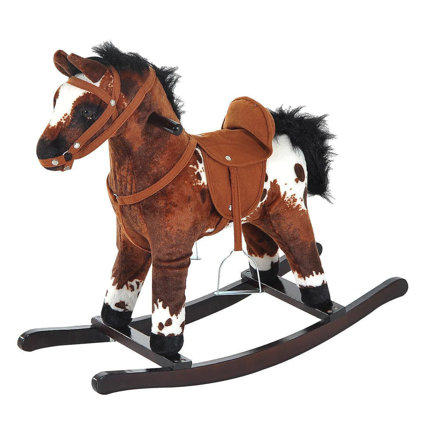 qaba_kids_metal_plush_rid_0.webp Qaba Kids Metal Plush Ride On Rocking Horse Chair Toy With Realistic Sounds Dark Brown/White<Oriental Trading Outlet