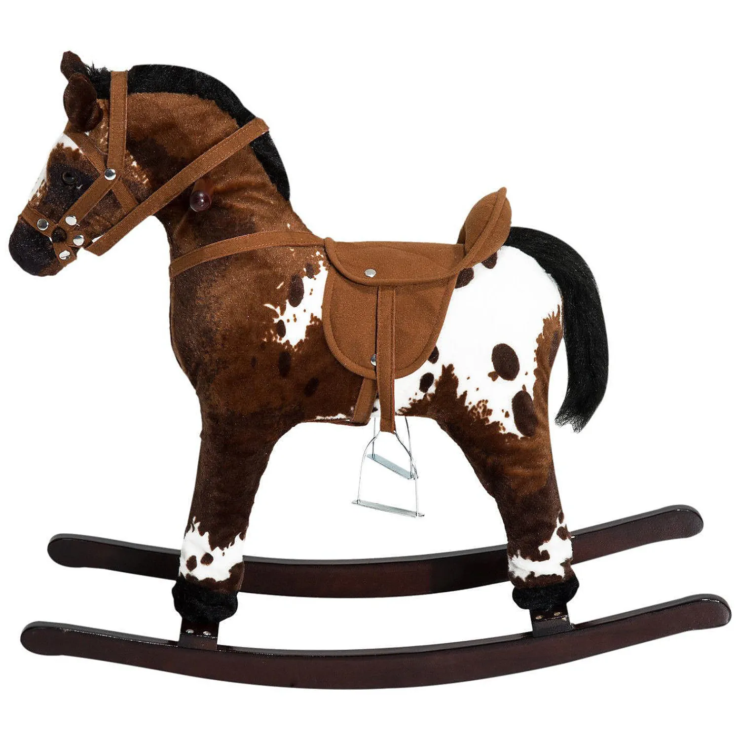 qaba_kids_metal_plush_rid_1.webp Qaba Kids Metal Plush Ride On Rocking Horse Chair Toy With Realistic Sounds Dark Brown/White<Oriental Trading Outlet