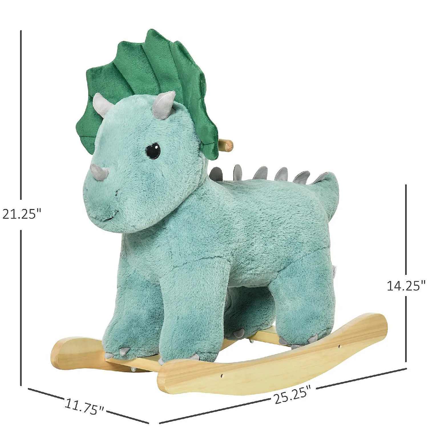 qaba_kids_plush_ride_on_r_3.webp Qaba Kids Plush Ride On Rocking Horse Triceratops Shaped Plush Toy Rocker With Realistic Sounds For Child 36 72 Months Dark Green<Oriental Trading Shop