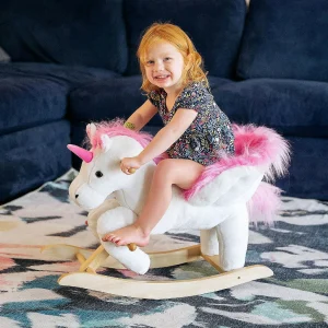 Qaba Kids Rocking Horse Plush Unicorn W/Lullby Song 18-36Mo<Oriental Trading Shop