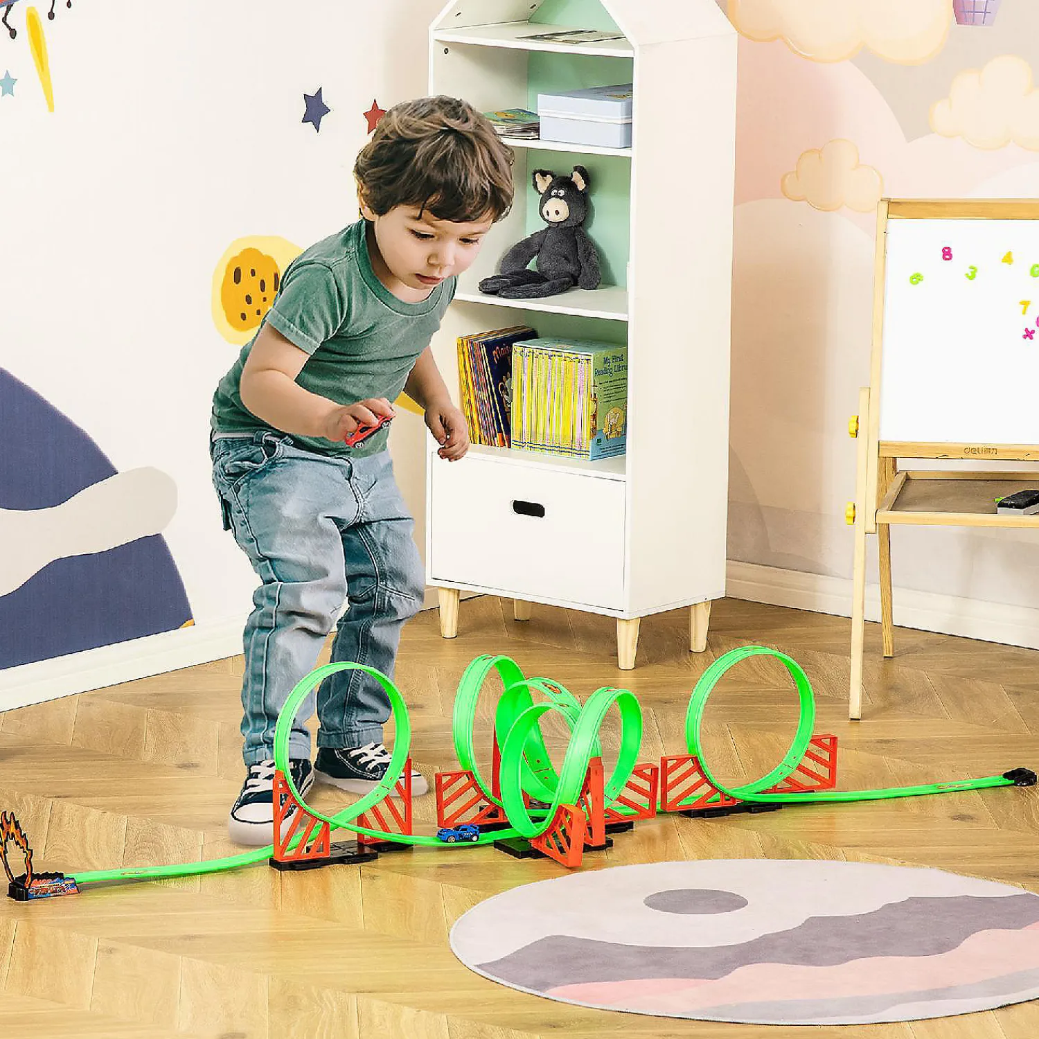 qaba_track_builder_loop_k_2.webp Oriental Trading Play Sets*Qaba Track Builder Loop Kit Criss Cross Track Set Starter Kit With Pull Back Cars For 3 6 Years Old Boys And Girls Green