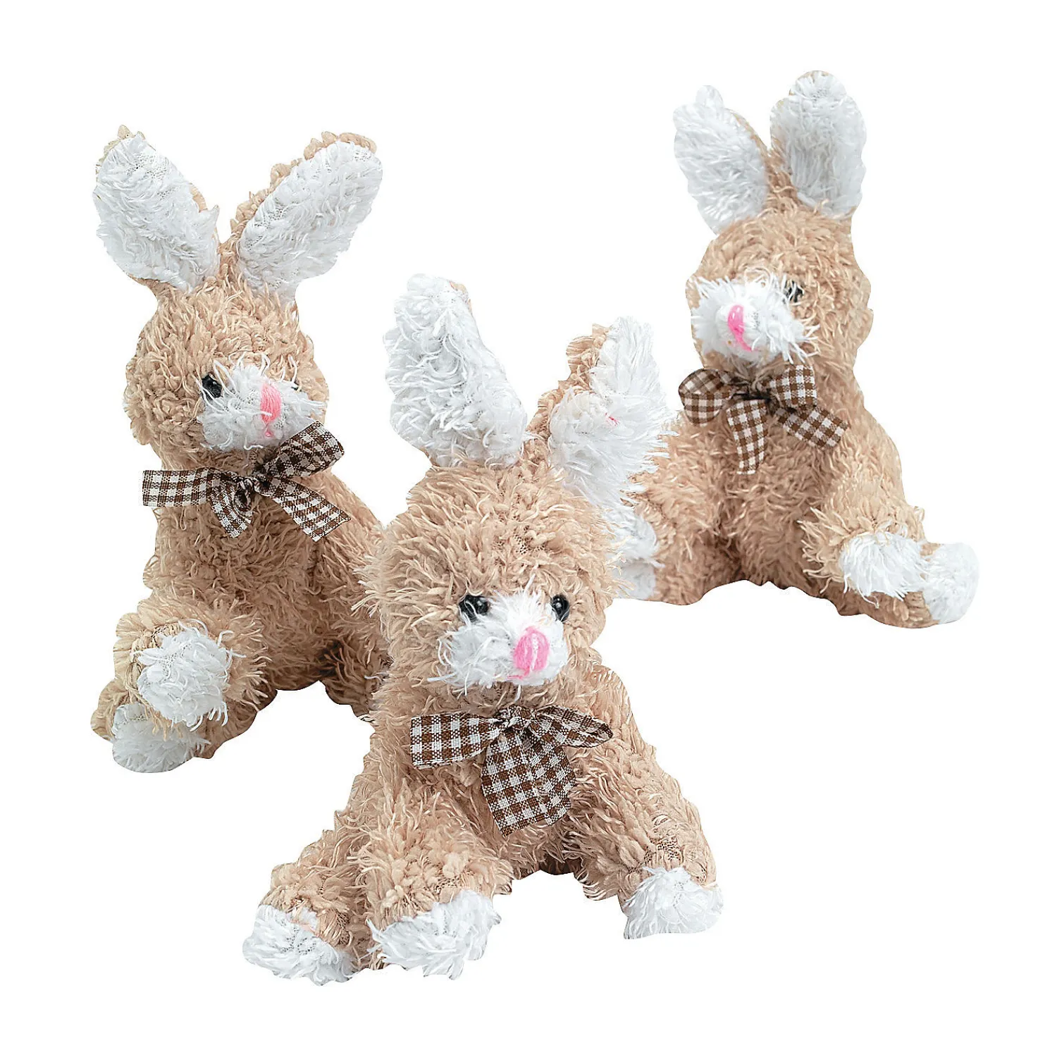 scruffy_brown_stuffed_bun_0.webp Oriental Trading Stuffed Animals & Plush Toys*Scruffy Brown Stuffed Bunnies With Gingham Bow - 12 Pc.