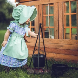 Oriental Trading Play Sets*The Queen's Treasures 18 Inch Girl Doll Clothes, Little House On The Prairie 3 Pc Purple And Green American Summer Dress, Hat, And Apron