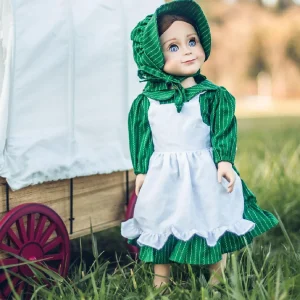 Oriental Trading Play Sets*The Queen's Treasures 18 Inch Girl Doll Clothes, Little House On The Prairie Dress Outfit, Green American Calico Dress And Bonnet With White Apron