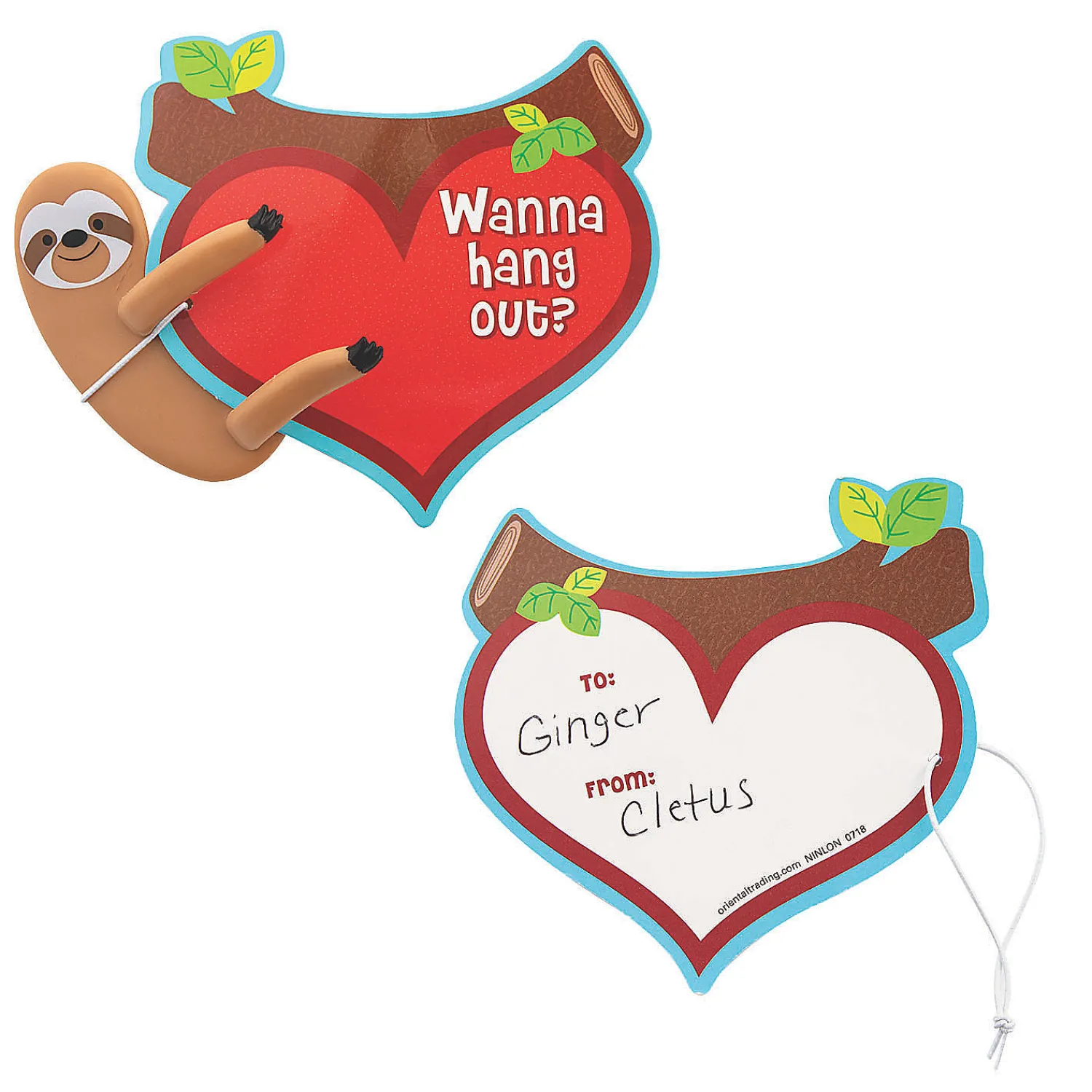 valentines_day_sloth_bend_0.webp Oriental Trading Character Toys*Valentine's Day Sloth Bendables With Card