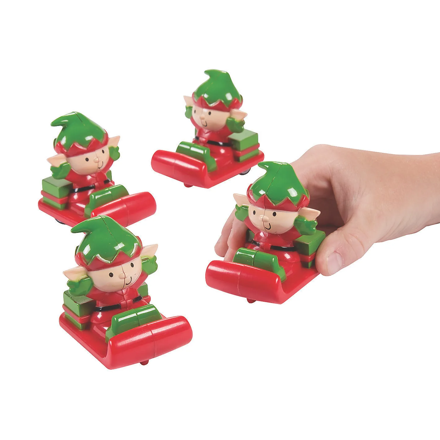 whimsical_christmas_elf_p_0.webp Oriental Trading Toy Cars*Whimsical Christmas Elf Pull-Back Sleighs - 12 Pc.