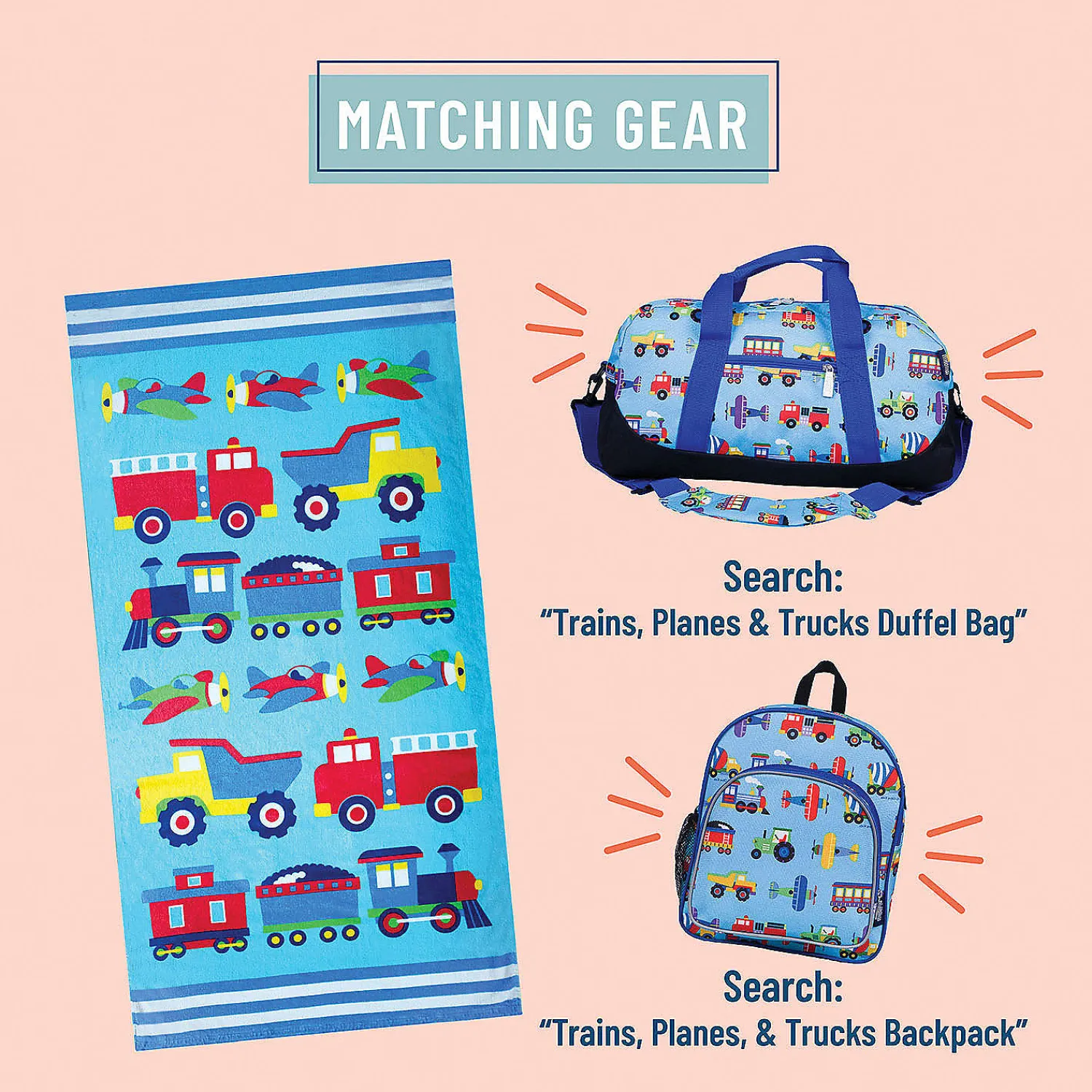 wildkin_trains_planes__tr_2.webp Wildkin Trains, Planes & Trucks 100% Cotton Beach Towel<Oriental Trading Flash Sale