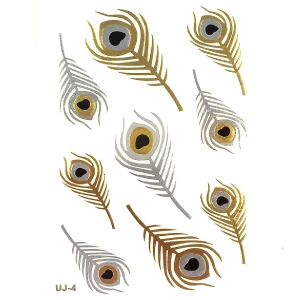 Oriental Trading Temporary Tattoos*Wrapables Celebrity Inspired Temporary Tattoos In Metallic Gold Silver And Black, Large, Pheasant Feathers