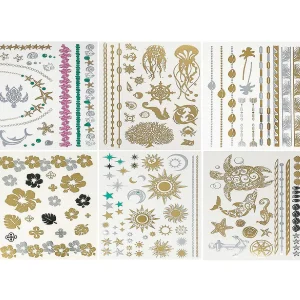 Oriental Trading Temporary Tattoos*Wrapables® Celebrity Inspired Temporary Tattoos In Metallic Gold Silver And Black (6 Sheets), Large, Marine Animals