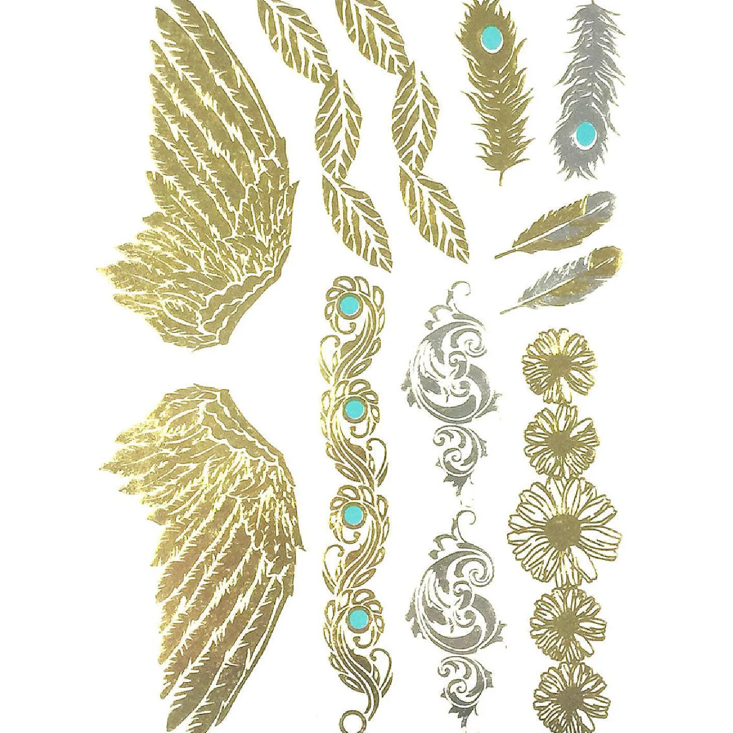 wrapables_large_metallic__0-1.webp Oriental Trading Temporary Tattoos*Wrapables Large Metallic Gold Silver And Black Body Art Temporary Tattoos, Feathers, Wings, Daisies_1
