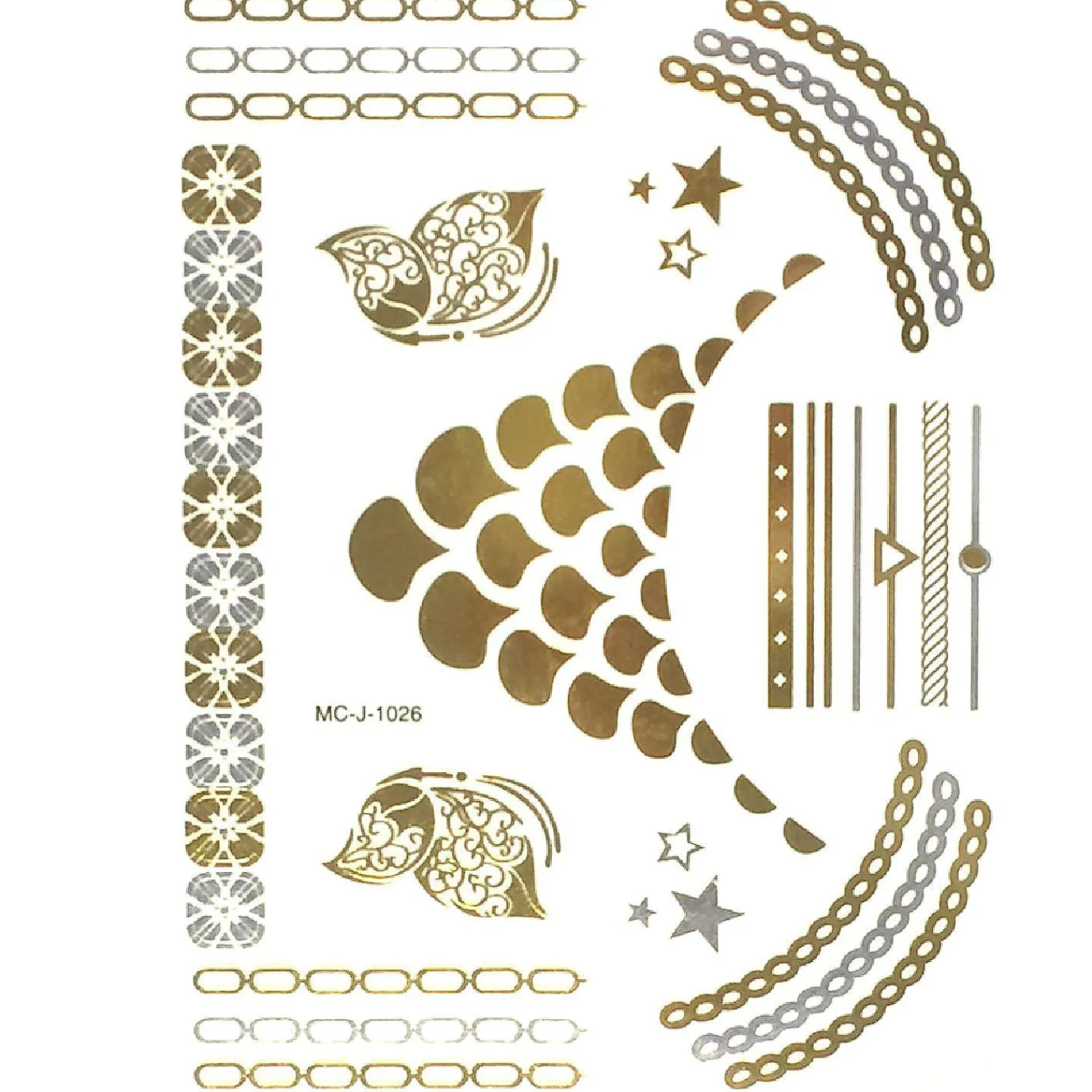 wrapables_large_metallic__0-2.webp Oriental Trading Temporary Tattoos*Wrapables Large Metallic Gold Silver And Black Body Art Temporary Tattoos, Statement Necklace, Chains, Bands