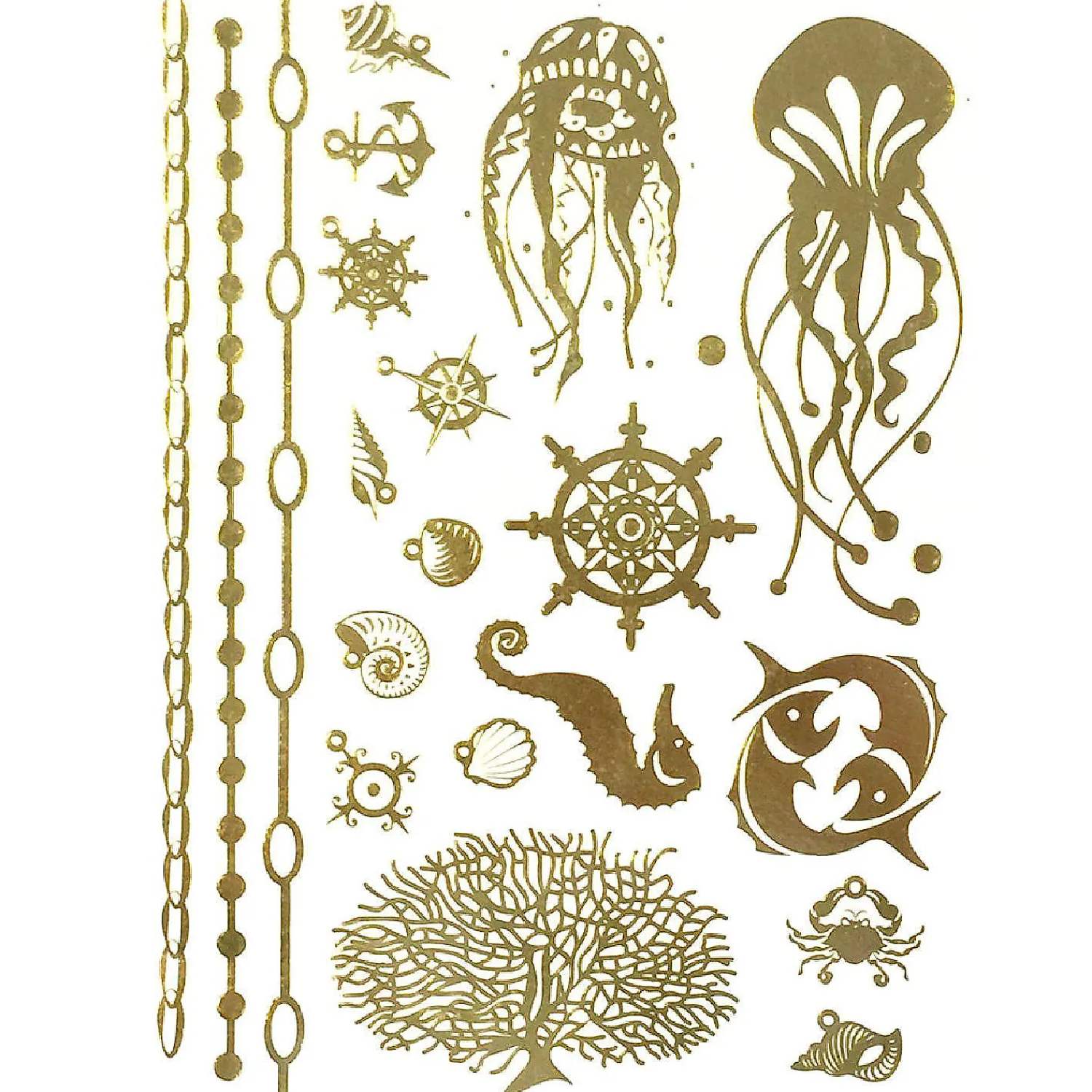 wrapables_large_metallic__0-3.webp Oriental Trading Temporary Tattoos*Wrapables Large Metallic Gold Silver And Black Body Art Temporary Tattoos, Aquatic Life
