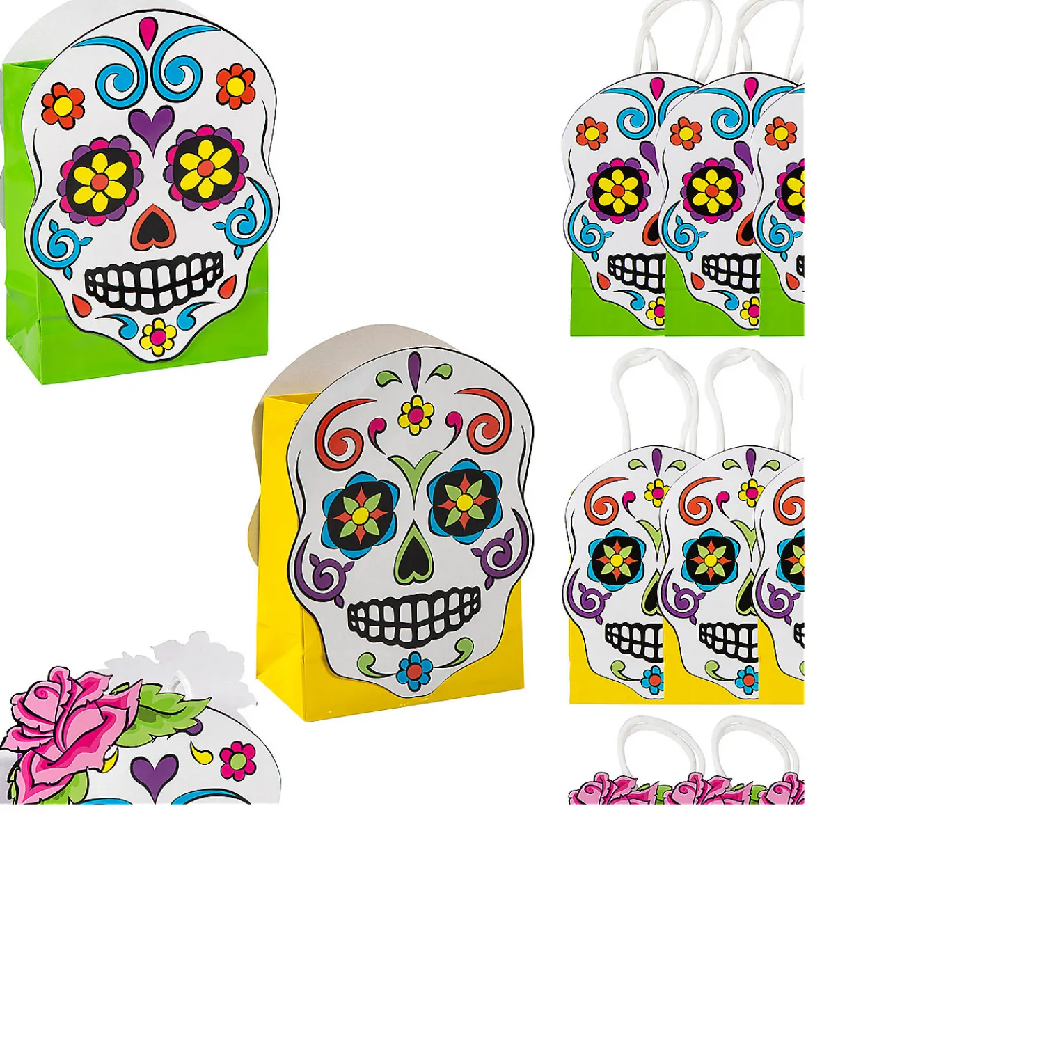 x___small_day_of_the_de_0.webp 4 1/2" X 6 1/2" Small Day Of The Dead Paper Gift Bags - 12 Pc.<Oriental Trading New