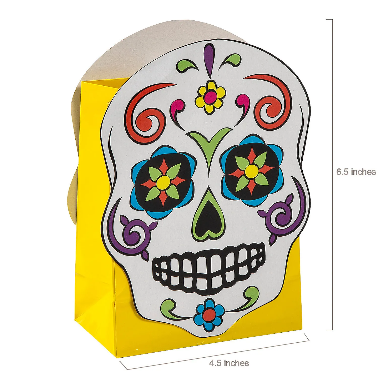 x___small_day_of_the_de_1.webp 4 1/2" X 6 1/2" Small Day Of The Dead Paper Gift Bags - 12 Pc.<Oriental Trading New