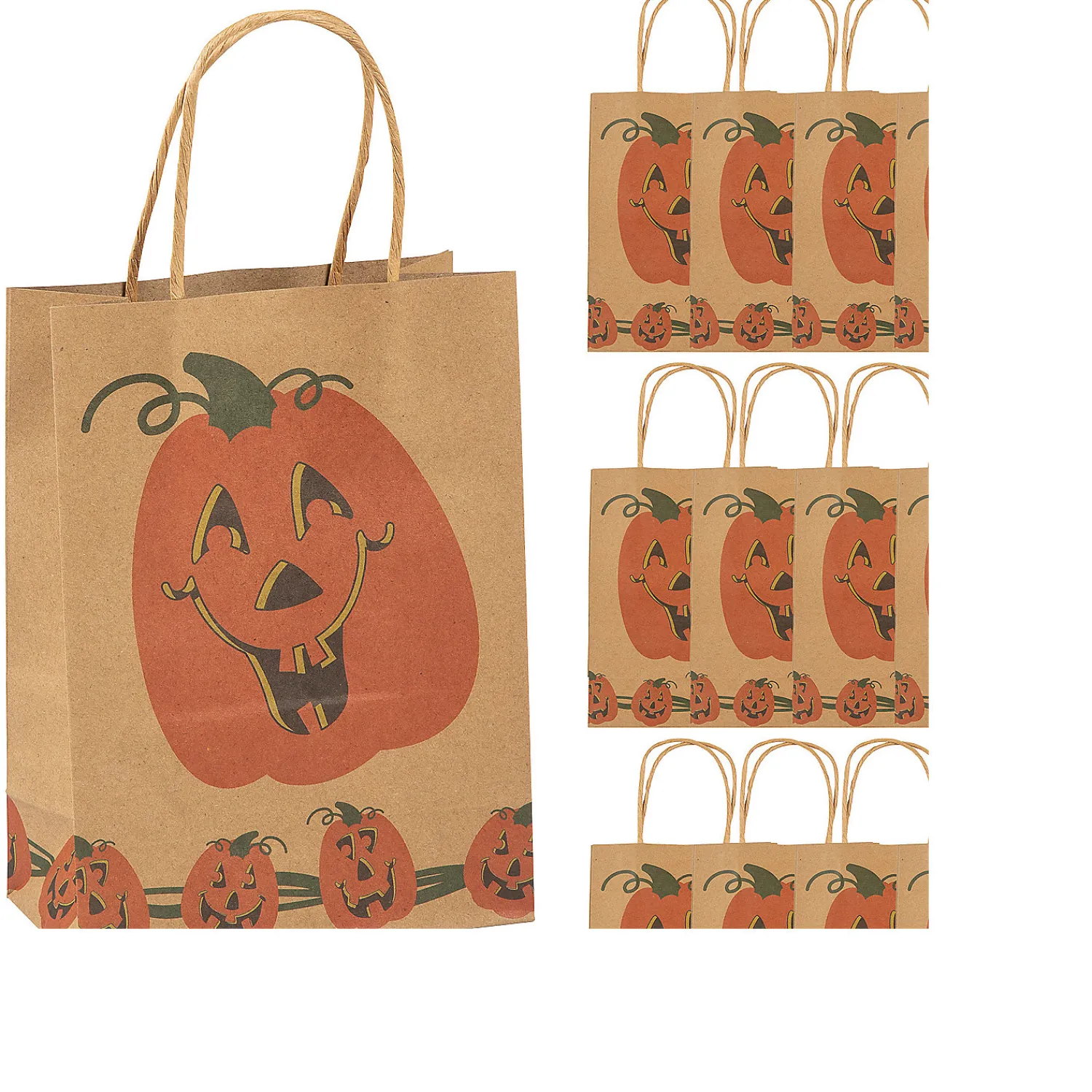 x___x__medium_brown_jac_0.webp 6 1/2" X 3 1/4" X 9" Medium Brown Jack-O'-Lantern Paper Gift Bags - 12 Pc.<Oriental Trading Shop