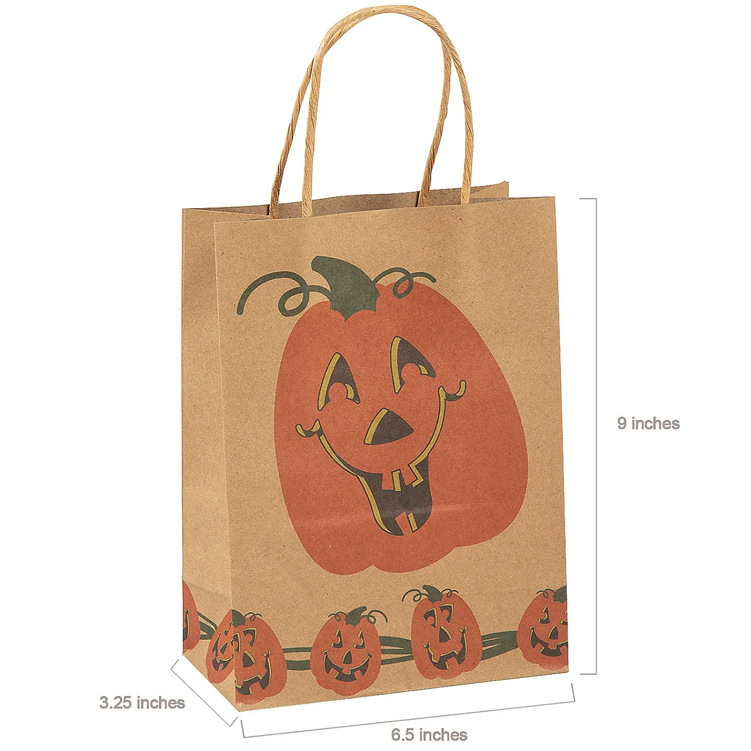 x___x__medium_brown_jac_1.webp 6 1/2" X 3 1/4" X 9" Medium Brown Jack-O'-Lantern Paper Gift Bags - 12 Pc.<Oriental Trading Shop