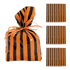 5" X 11" Black & Orange Striped Cellophane Treat Bags - 12 Pc.<Oriental Trading New