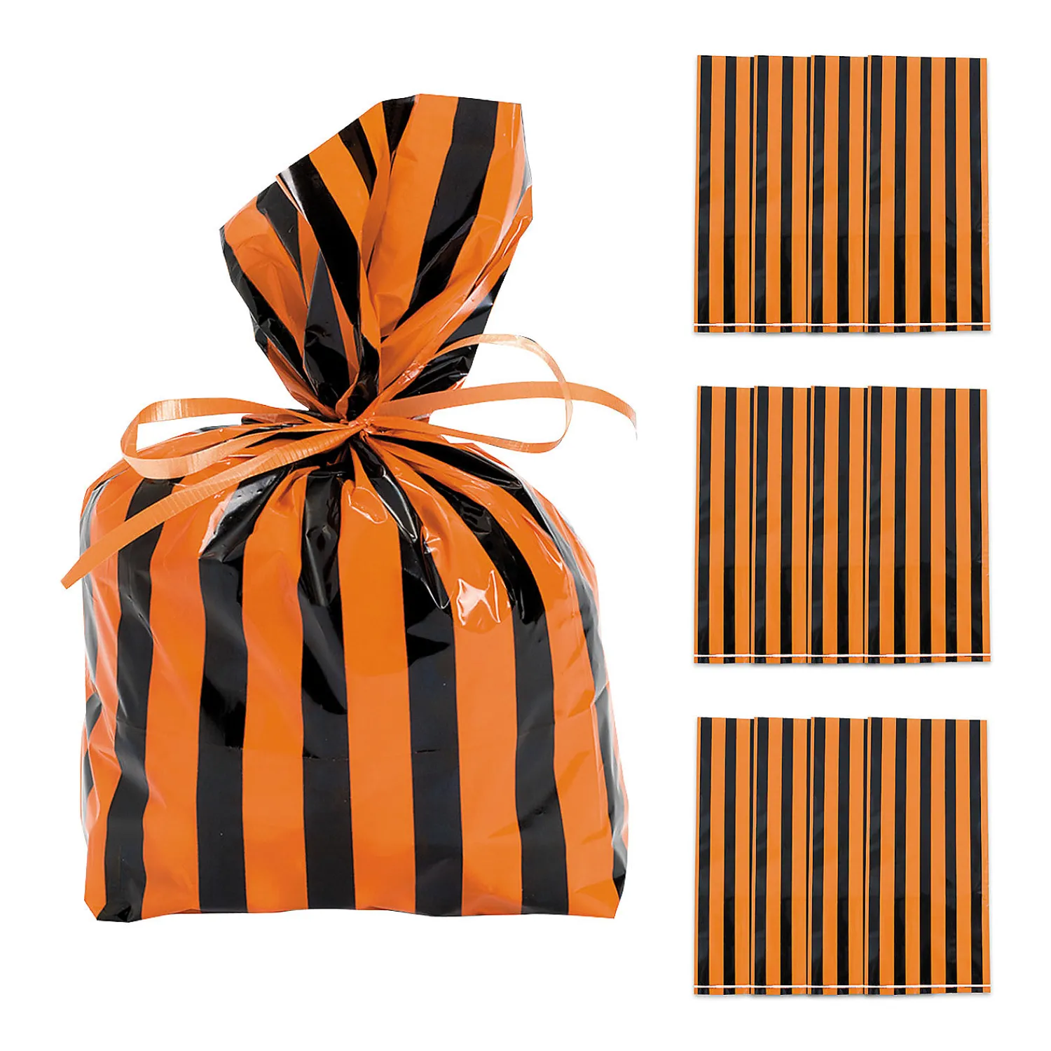 x__black__orange_striped_0.webp 5" X 11" Black & Orange Striped Cellophane Treat Bags - 12 Pc.<Oriental Trading Hot