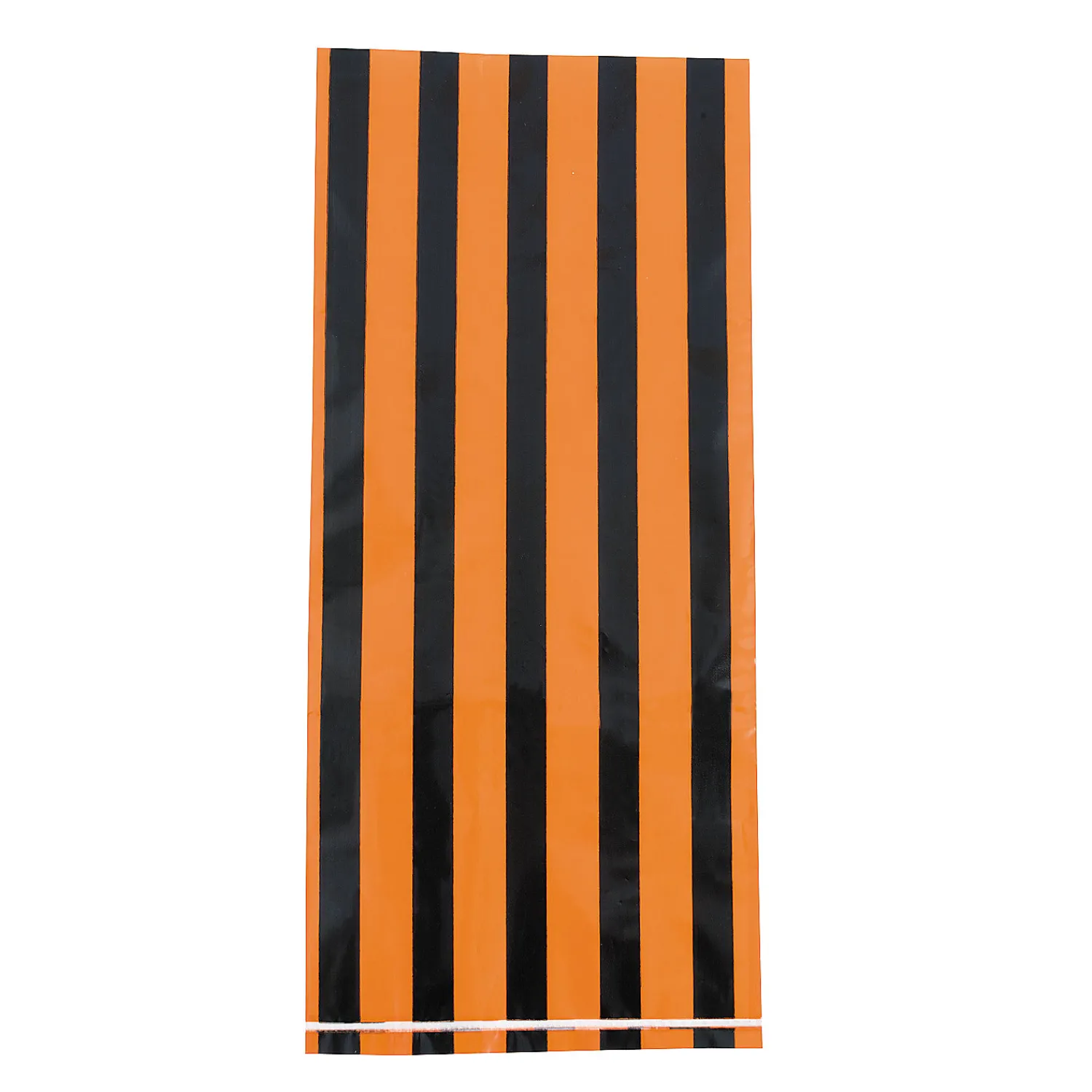 x__black__orange_striped_1-1.webp 5" X 11" Black & Orange Striped Cellophane Treat Bags - 12 Pc.<Oriental Trading New