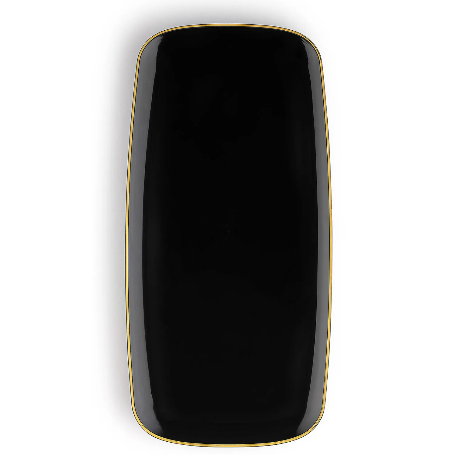 x__black_with_gold_rim_f_0.webp 10.6" X 5" Black With Gold Rim Flat Raised Edge Rectangular Disposable Plastic Plates (50 Plates)<Oriental Trading Cheap
