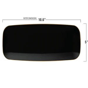 10.6" X 5" Black With Gold Rim Flat Raised Edge Rectangular Disposable Plastic Plates (50 Plates)<Oriental Trading Cheap