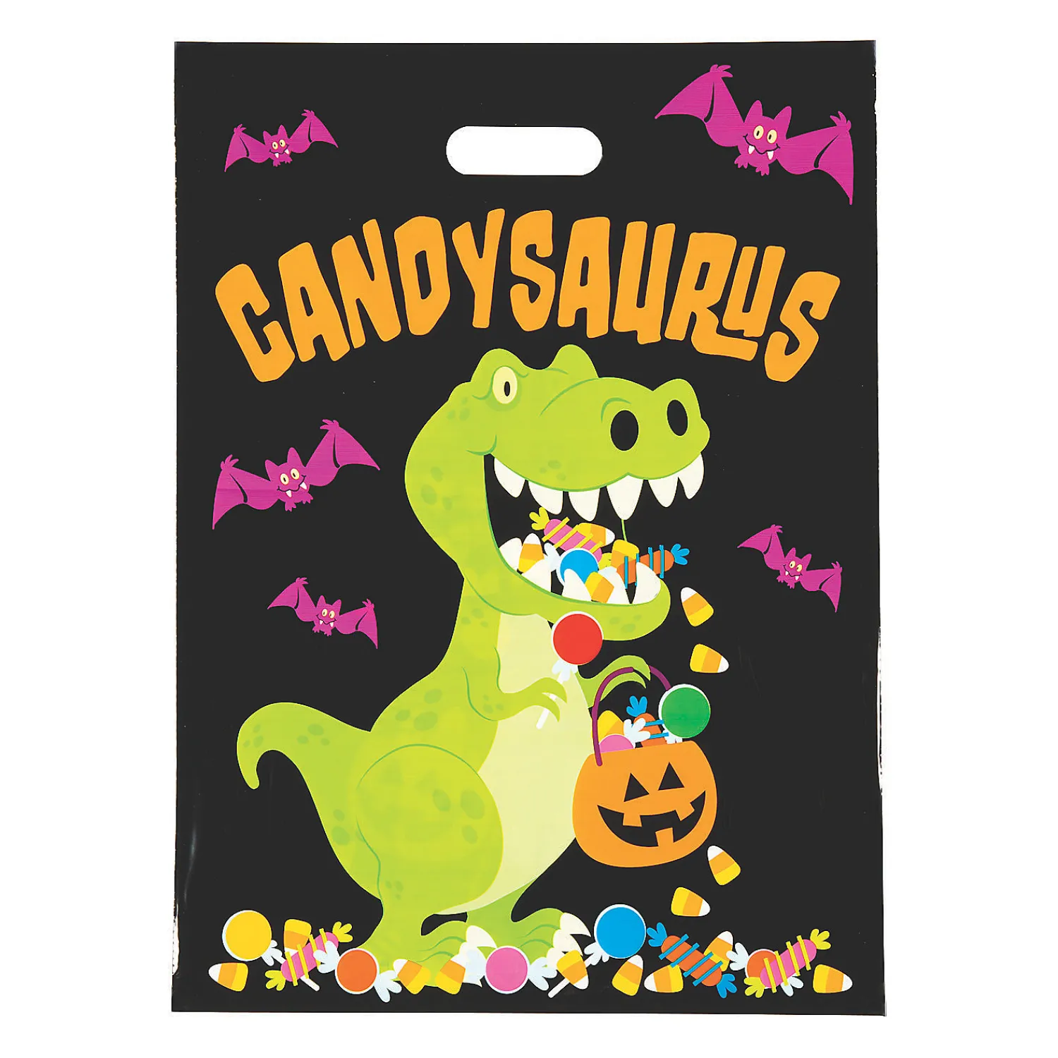 x__bulk__pc_candysaurus_0.webp 12 1/2" X 17" Bulk 50 Pc. Candysaurus Trick-Or-Treat Plastic Goody Bags<Oriental Trading Store