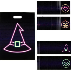 12 1/2" X 17" Bulk 100 Pc. Neon Halloween Plastic Goody Bags<Oriental Trading Clearance