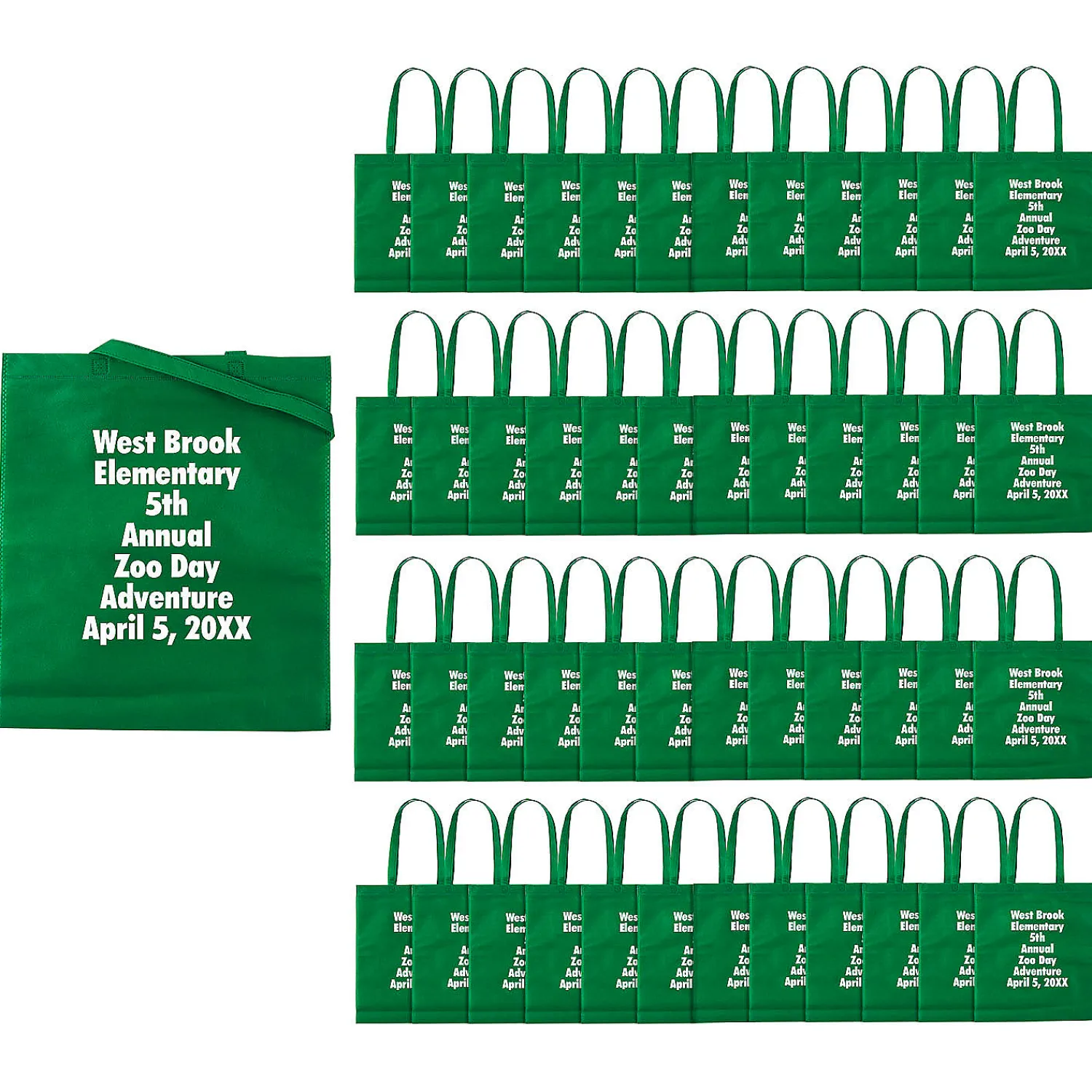 x__bulk__pc_personalized_0-12.webp 15" X 17" Bulk 300 Pc. Personalized Large Green Nonwoven Tote Bags<Oriental Trading Store