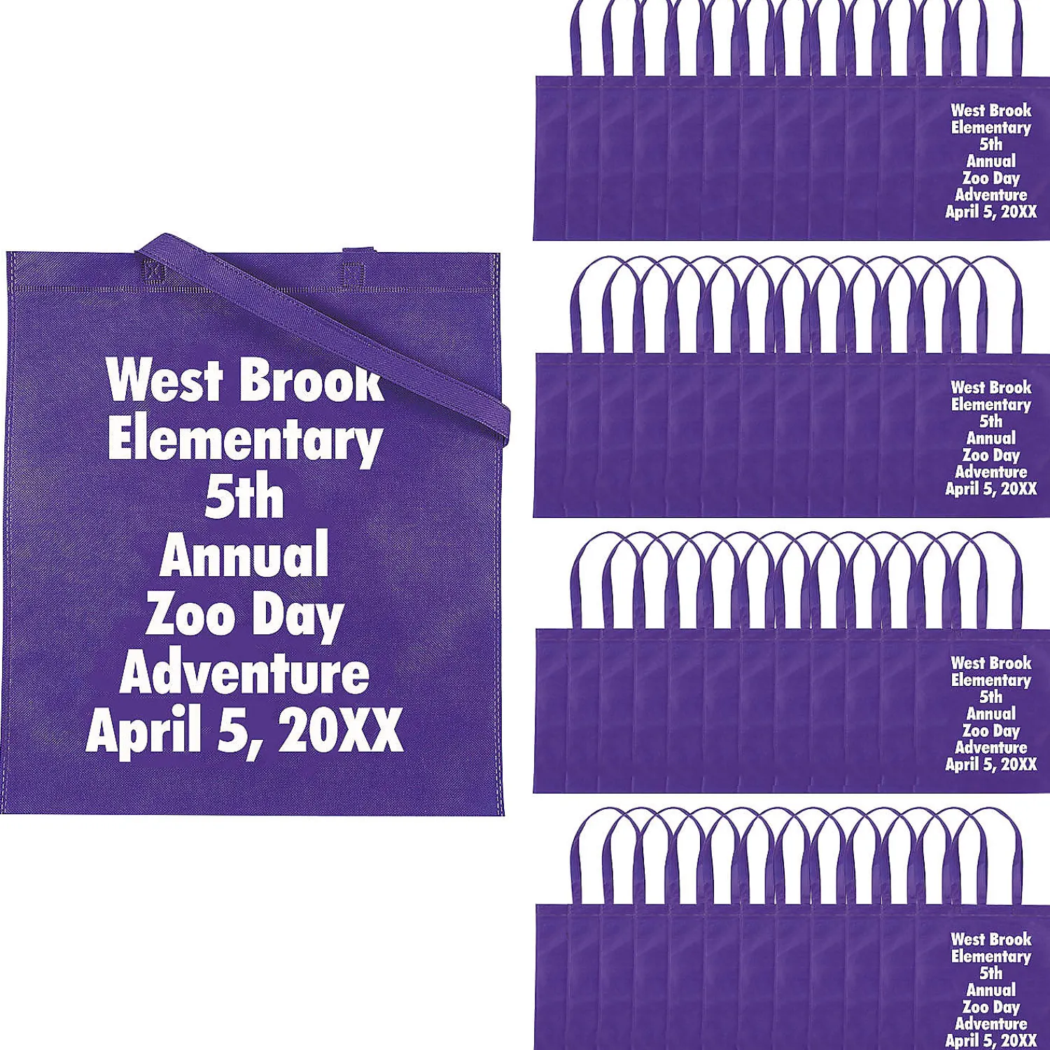 x__bulk__pc_personalized_0-21.webp 15" X 17" Bulk 300 Pc. Personalized Large Purple Nonwoven Tote Bags<Oriental Trading Hot