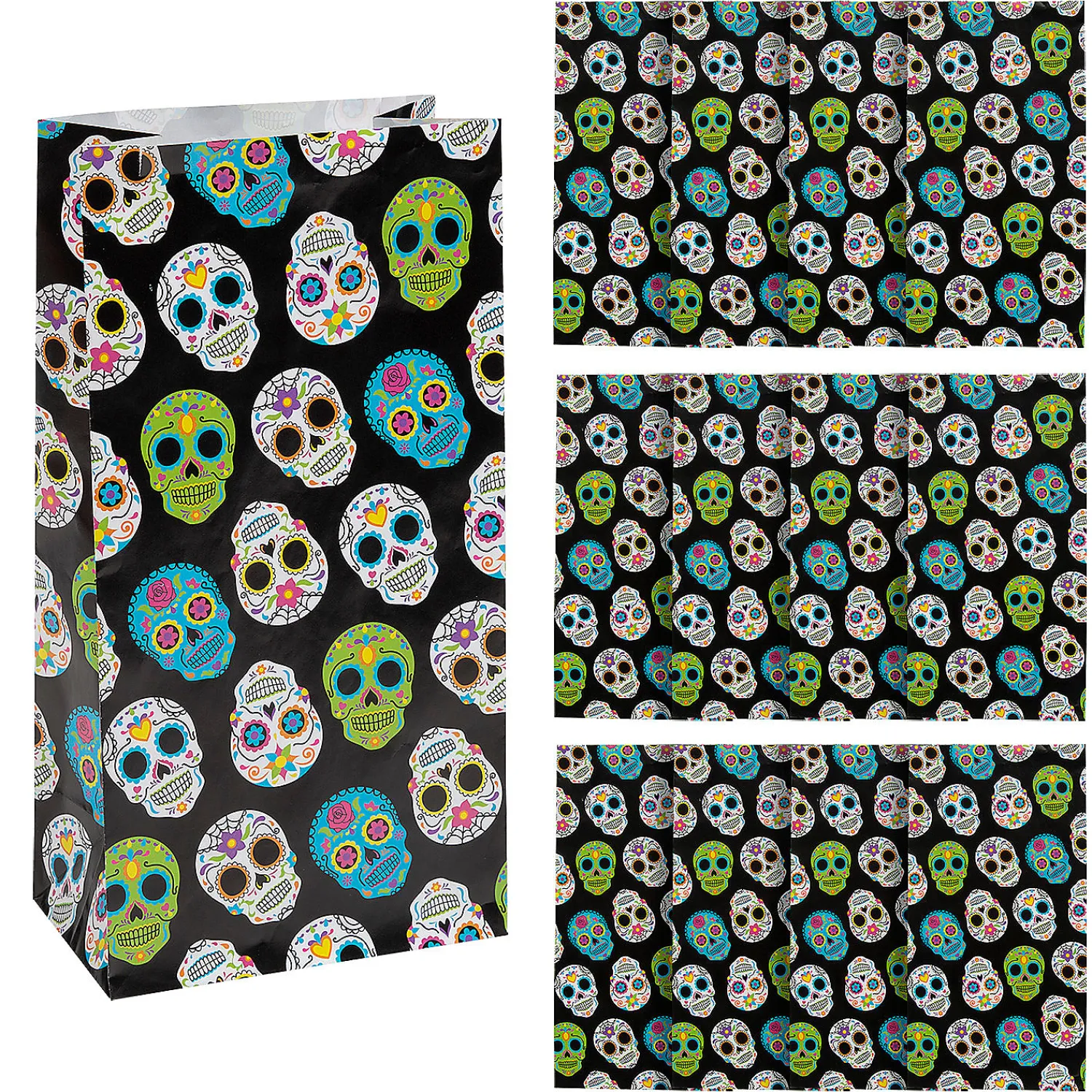 x__day_of_the_dead_suga_0.webp 5 1/4" X 10" Day Of The Dead Sugar Skull Paper Treat Bags - 12 Pc.<Oriental Trading Store