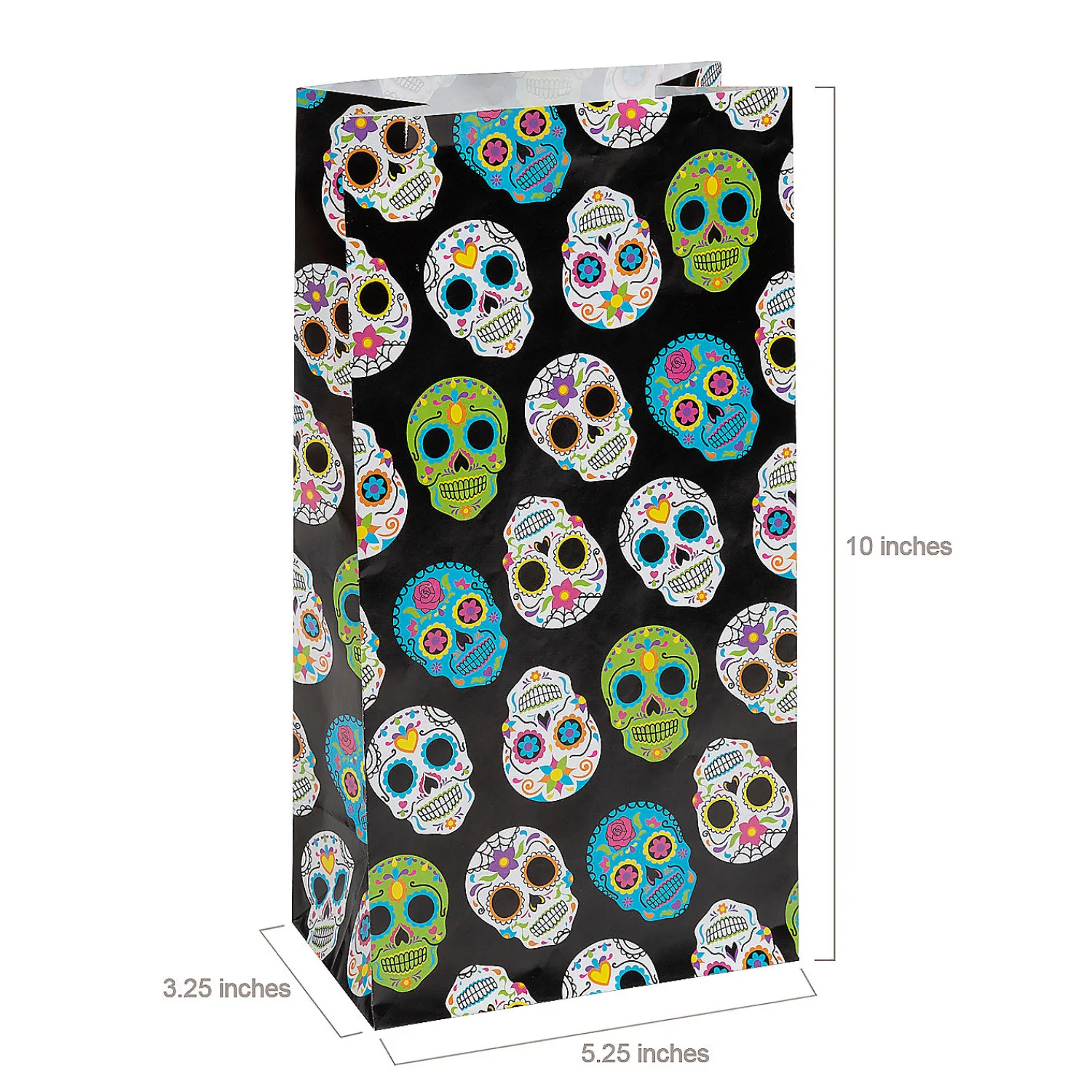 x__day_of_the_dead_suga_1.webp 5 1/4" X 10" Day Of The Dead Sugar Skull Paper Treat Bags - 12 Pc.<Oriental Trading Store
