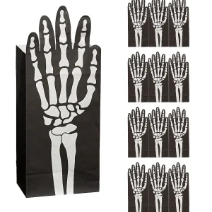 5 1/4" X 13" Fold-Over Skeleton Hand Paper Treat Bags - 12 Pc.<Oriental Trading Sale