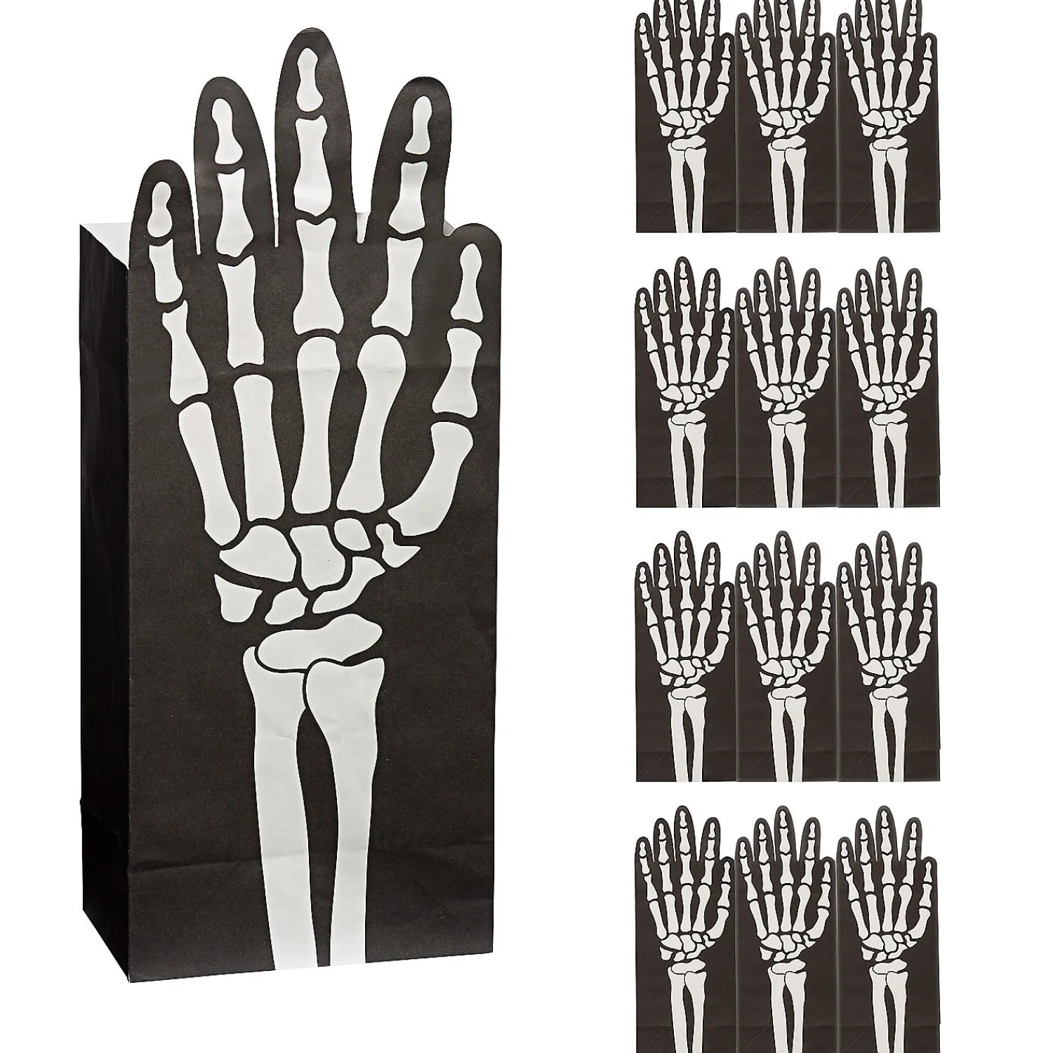 x__foldover_skeleton_ha_0.webp 5 1/4" X 13" Fold-Over Skeleton Hand Paper Treat Bags - 12 Pc.<Oriental Trading Sale