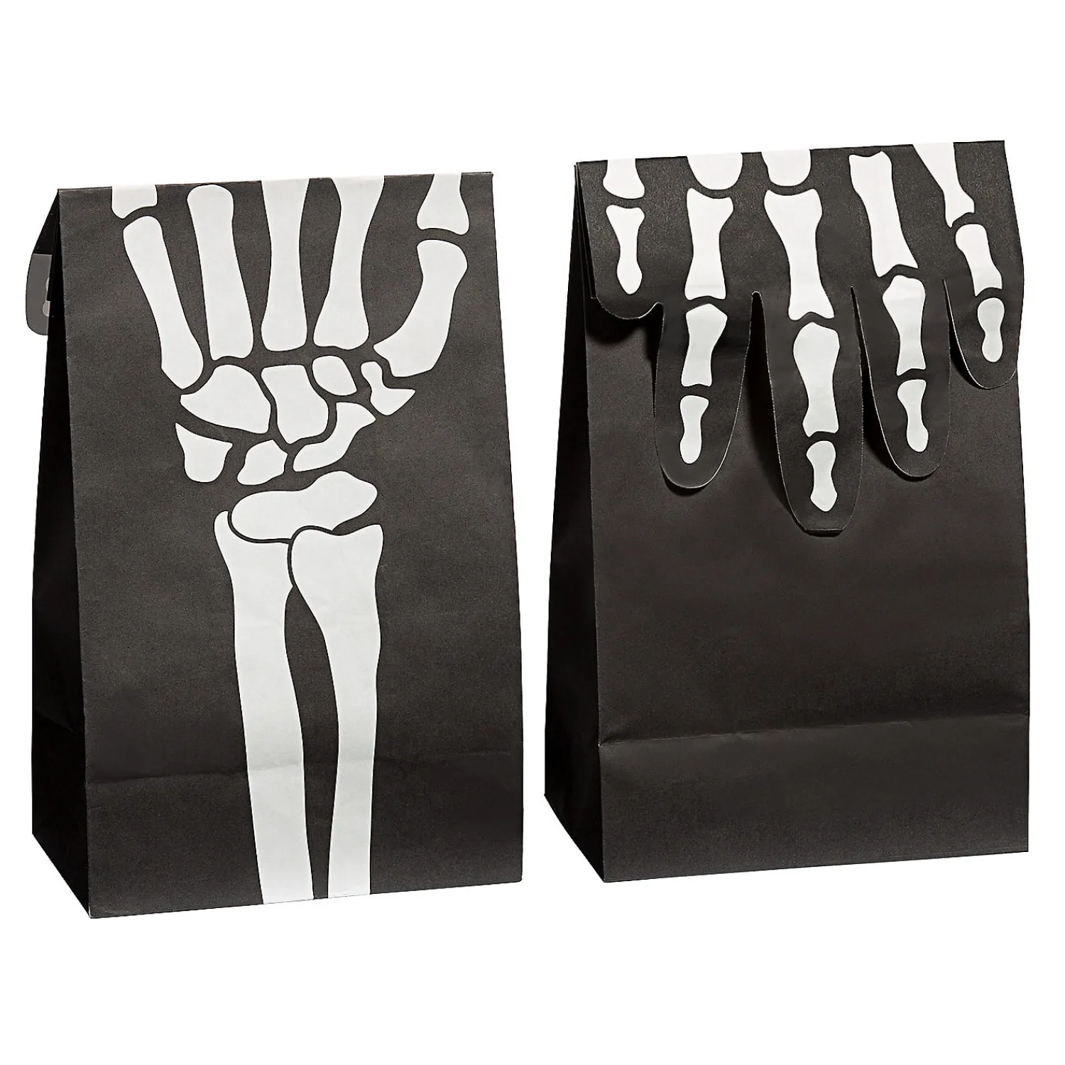 x__foldover_skeleton_ha_2.webp 5 1/4" X 13" Fold-Over Skeleton Hand Paper Treat Bags - 12 Pc.<Oriental Trading Sale