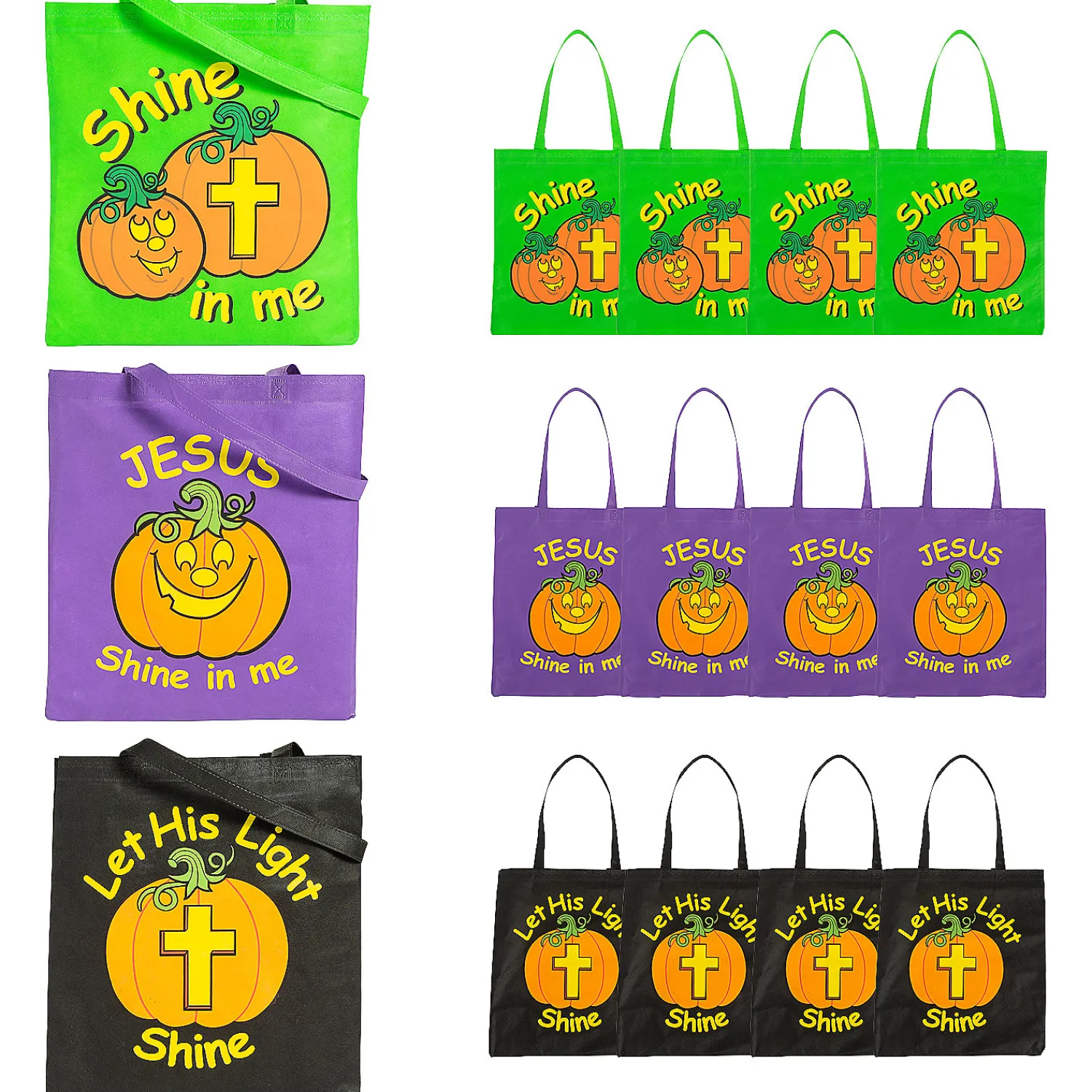 x__large_nonwoven_glowin_0-6.webp 15" X 15" Large Nonwoven Glow-In-The-Dark Christian Pumpkin Tote Bags - 12 Pc.<Oriental Trading Fashion