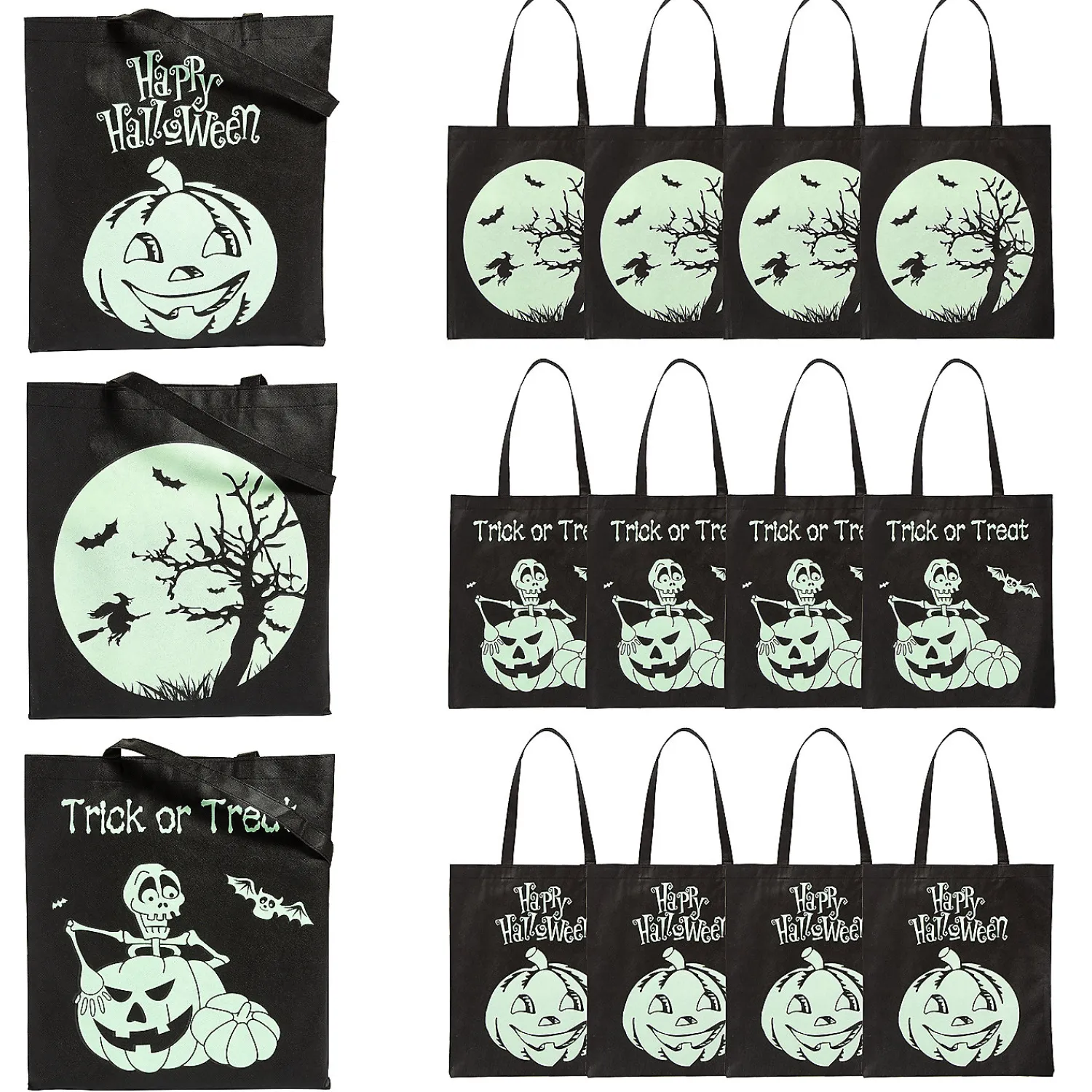 x__large_nonwoven_glowin_0-7.webp 15" X 17" Large Nonwoven Glow-In-The-Dark Halloween Tote Bags - 12 Pc.<Oriental Trading Cheap