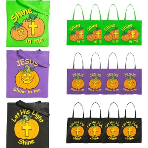 15" X 15" Large Nonwoven Glow-In-The-Dark Christian Pumpkin Tote Bags - 12 Pc.<Oriental Trading Discount