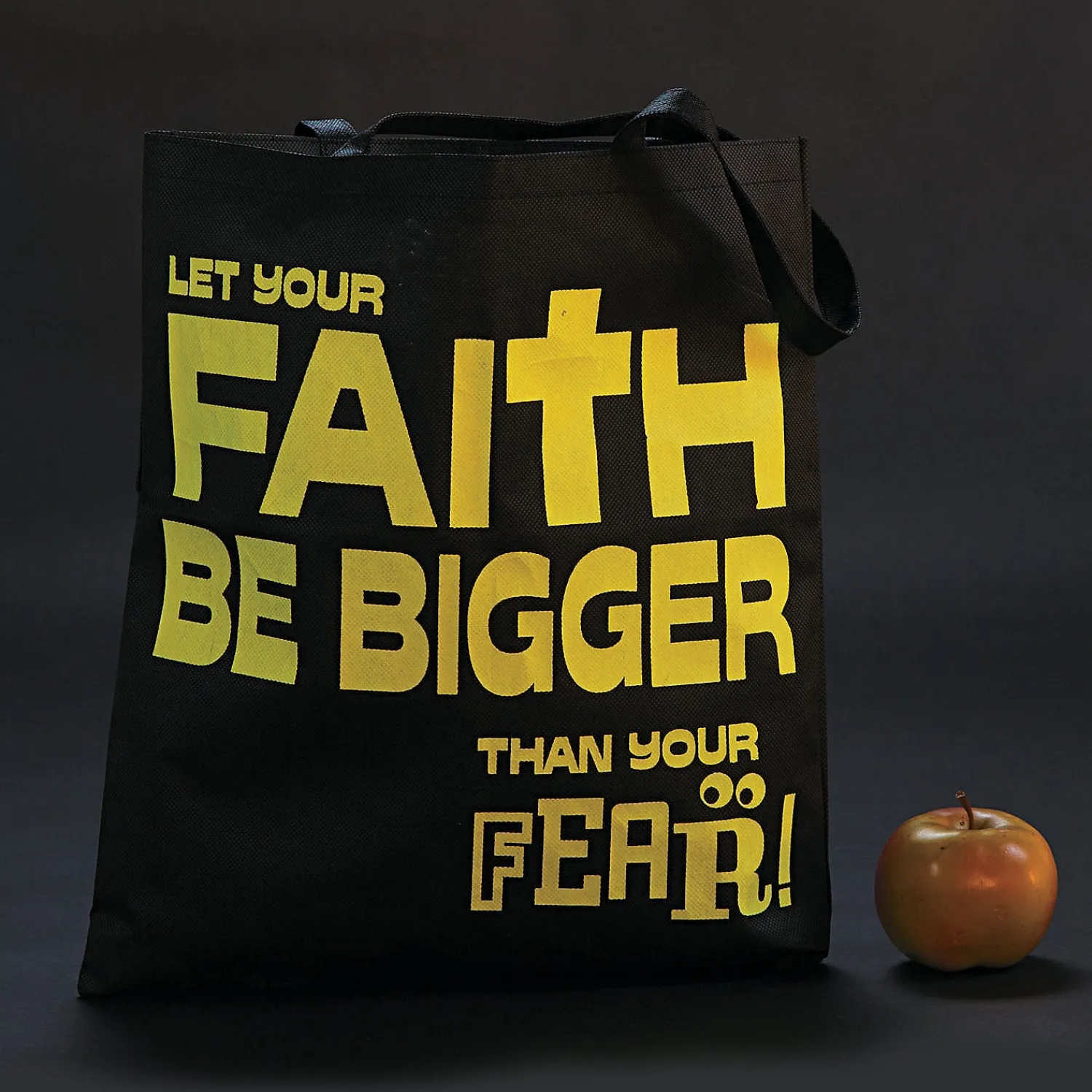x__large_nonwoven_glowin_2-3.webp 15" X 17" Large Nonwoven Glow-In-The-Dark Faith Over Fear Tote Bags - 12 Pc.<Oriental Trading Sale