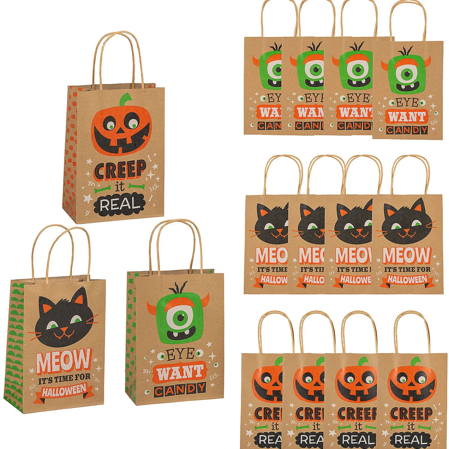 x__medium_halloween_char_0.webp 6-1/2" X 9" Medium Halloween Character Print Paper Gift Bags - 12 Pc.<Oriental Trading Clearance