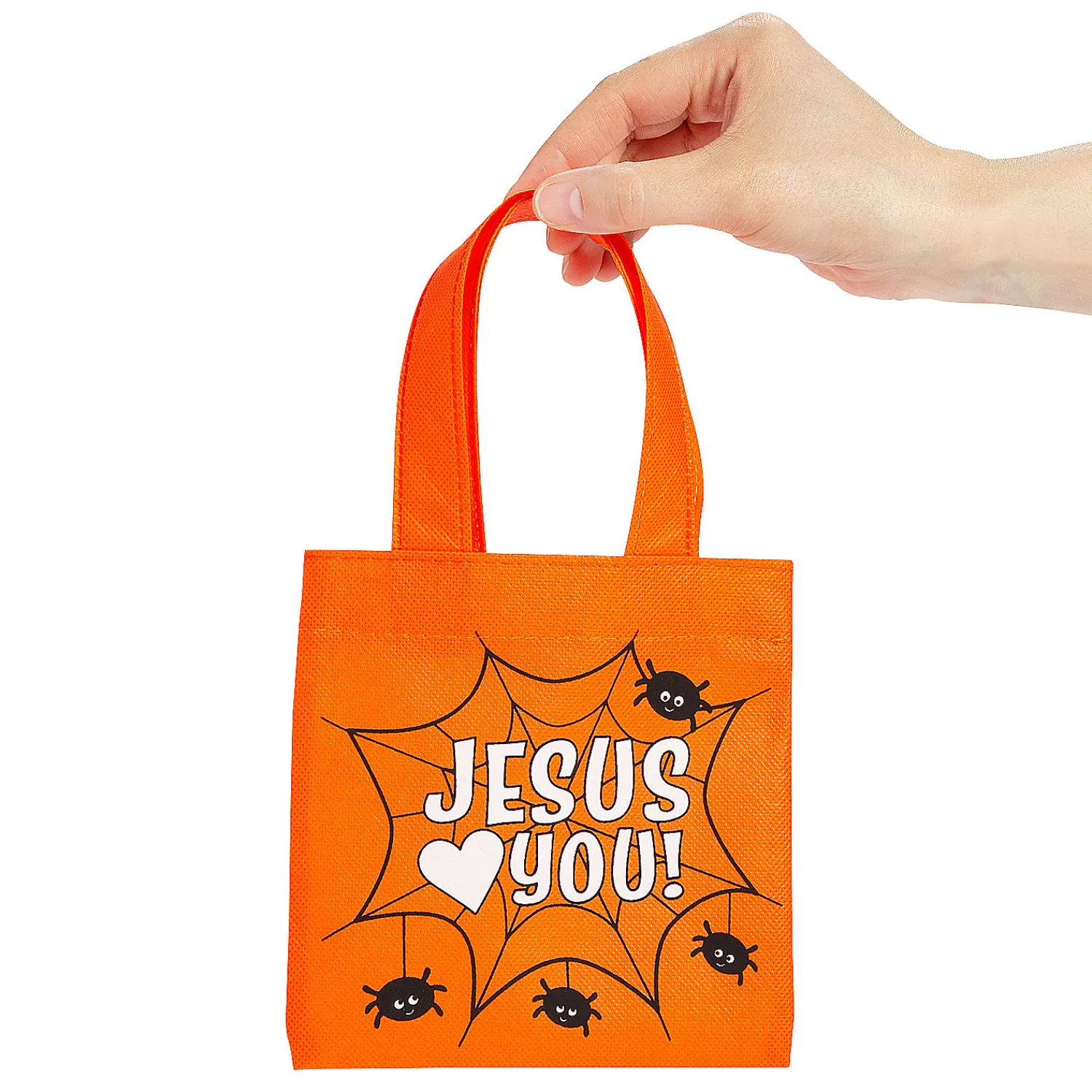x__religious_halloween_m_2.webp 6" X 6" Religious Halloween Mini Nonwoven Tote Bags – 12 Pc.<Oriental Trading Discount
