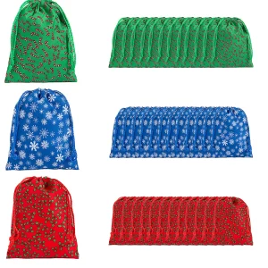 Oriental Trading Hat & Tote Bag Assortments*7 1/2" X 10" Small Holiday Print Drawstring Bags - 36 Pc.